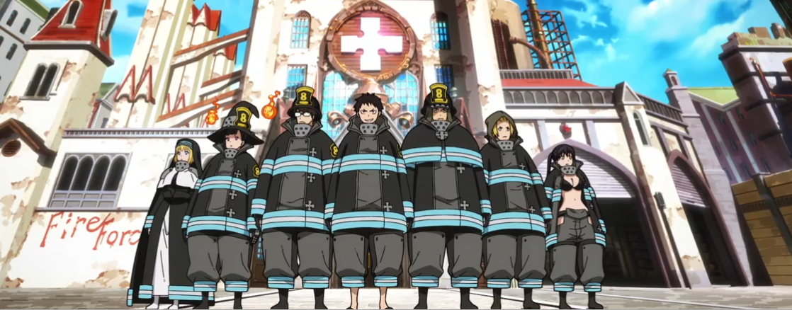 Current 8th division members along with Shinra.